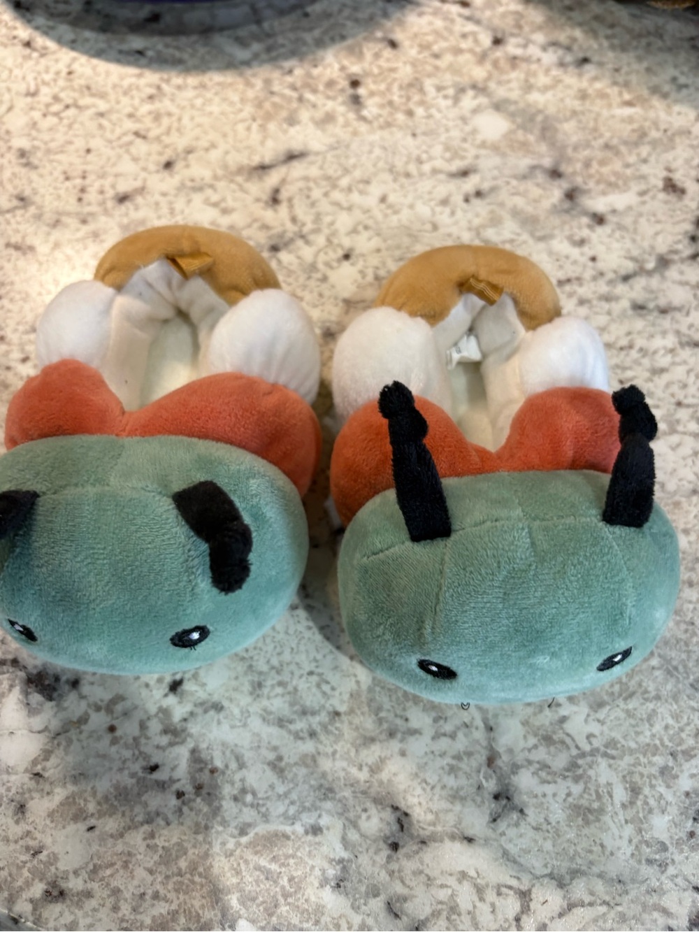 wonder nation Green and Orange Plush Bug Slippers for Kids